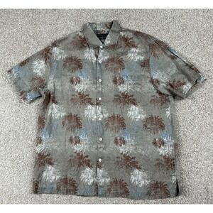 Nat Nast Shirt Mens Large Gray Green Palm Tree Linen Button Up American‎ Fit